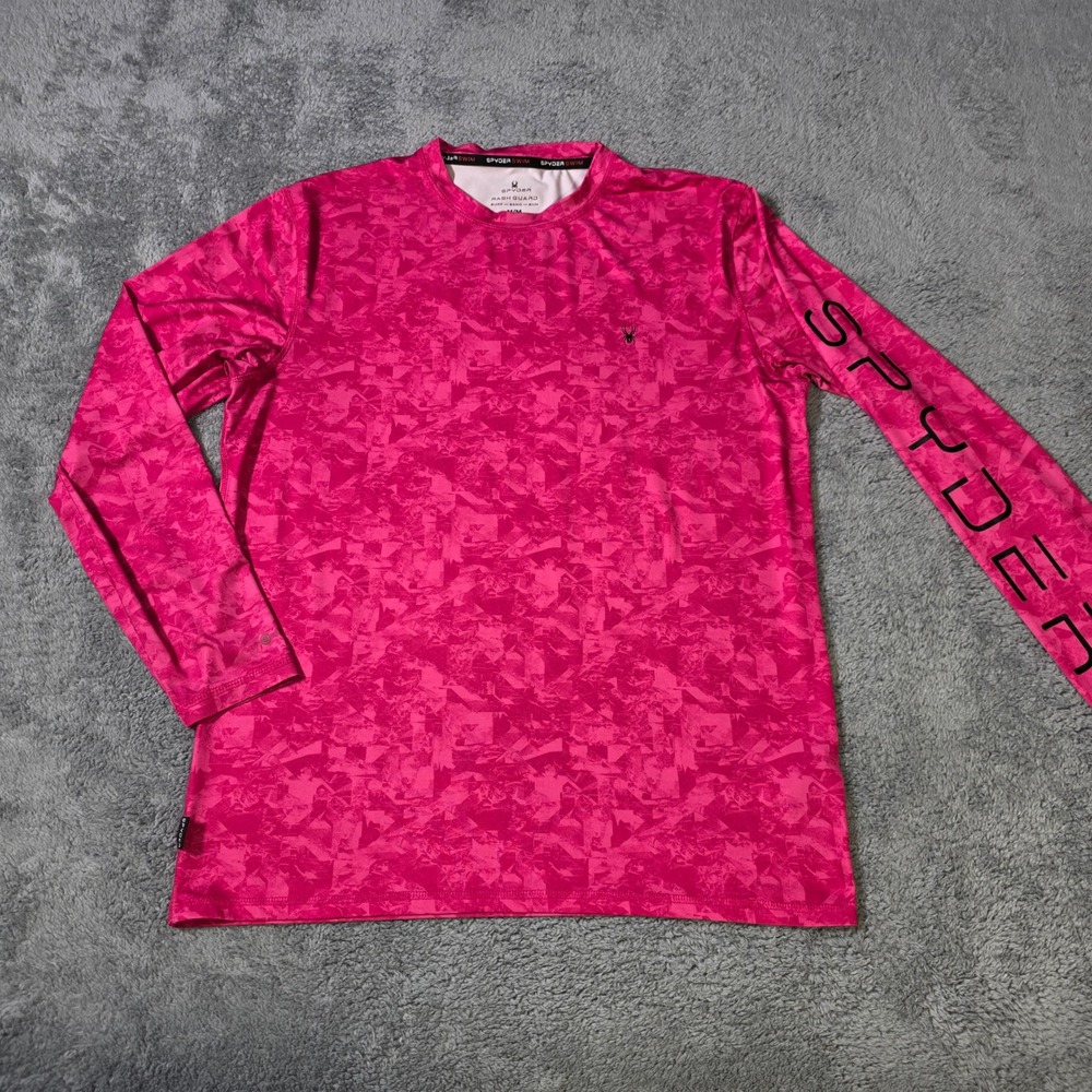 Spyder Mens M Rash Guard‎ Pink Abstract Long Sleeve Logo Swim Shirt 5427K50